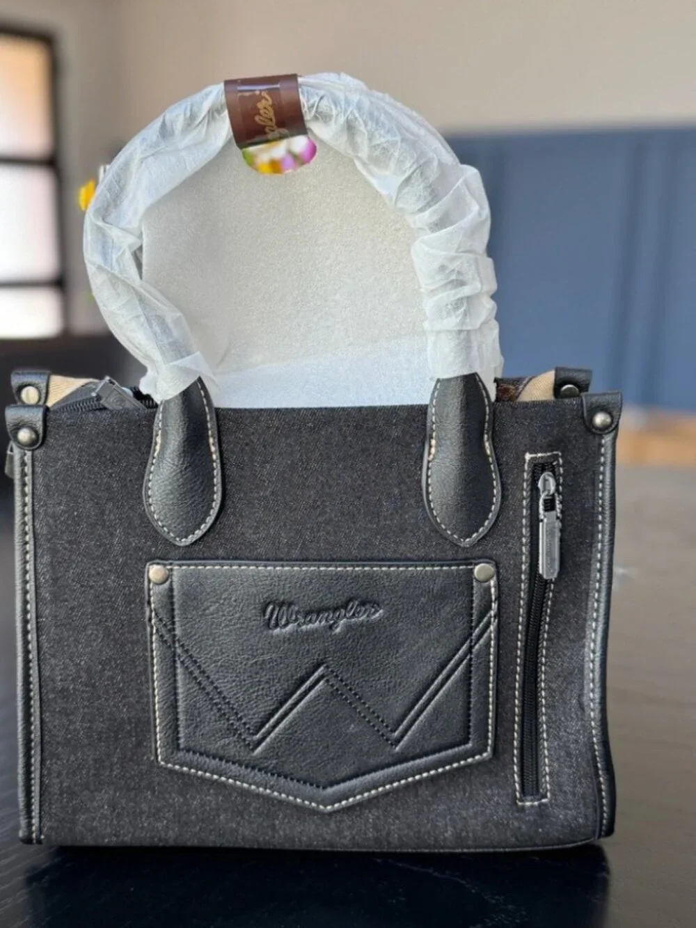 Wrangler Woven Denim Concealed Carry Tote/Crossbody + Wallet Black
